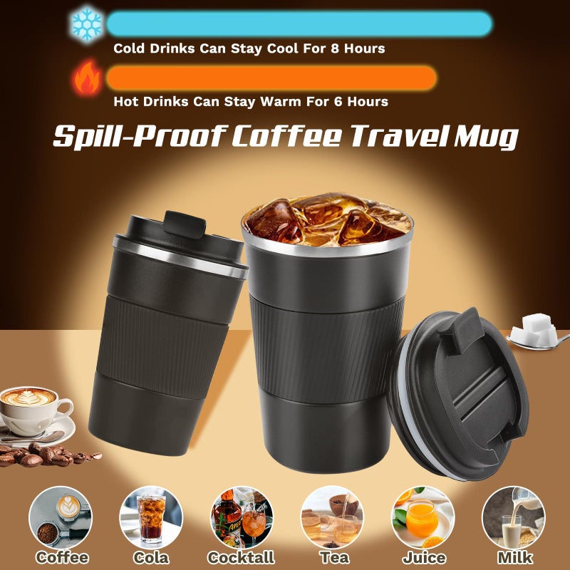 SPLMIFA Vacuum-Insulated Stainless Steel Travel Coffee Mug, Leak-Proof Reusable Coffee Cup with Lid - Keep Hot & Cold Drinks for Hours, Durable Insulated Tumbler for Men & Women(3rd-Black, 12OZ) - Image 2