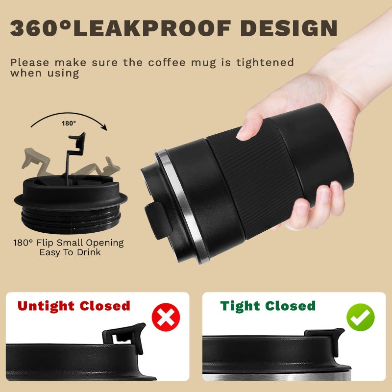 SPLMIFA Vacuum-Insulated Stainless Steel Travel Coffee Mug, Leak-Proof Reusable Coffee Cup with Lid - Keep Hot & Cold Drinks for Hours, Durable Insulated Tumbler for Men & Women(3rd-Black, 12OZ) - Image 5