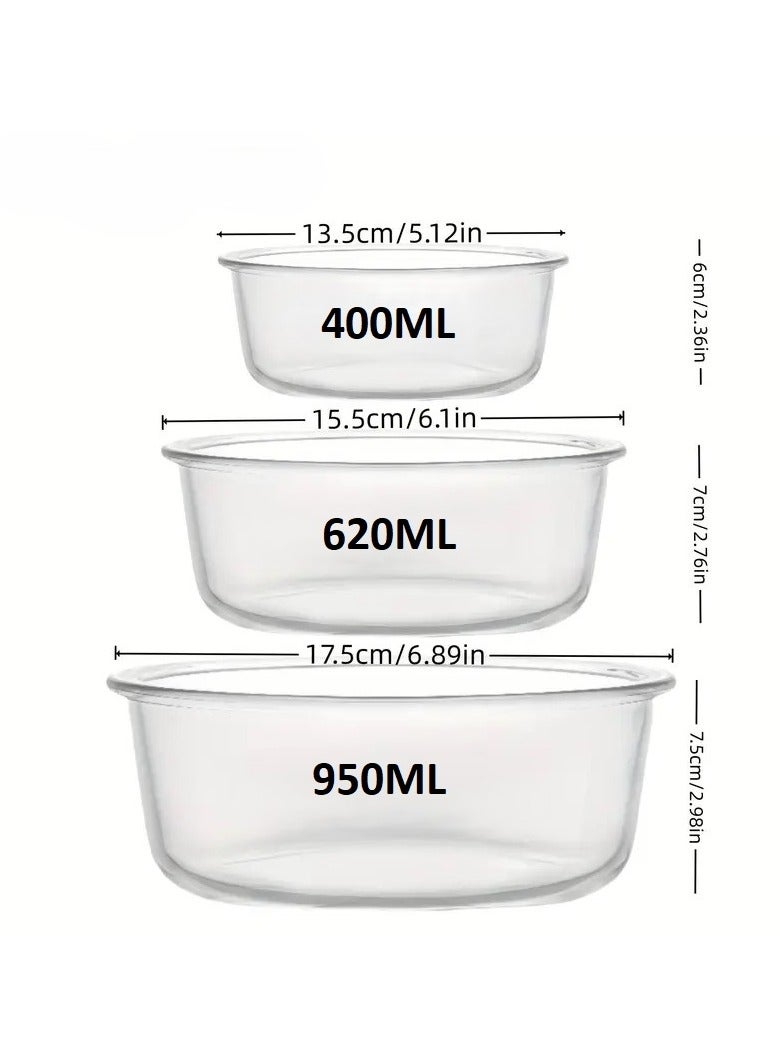 3-Piece Borosilicate Glass Food Storage Containers Set with Airtight Lids, Leakproof Microwave & Freezer Safe Meal Prep Lunch Boxes, Stackable Refrigerator Organizer Bins. (Round) - Image 2