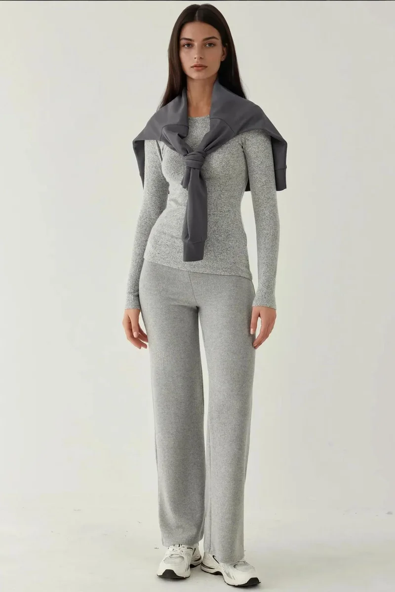 Hiccup Light Grey Viscose Blended Basic Top for Women | Best Price UAE