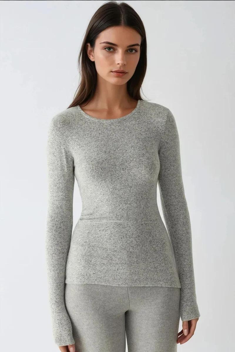 Hiccup Light Grey Viscose Blended Basic Top for Women | Best Price UAE