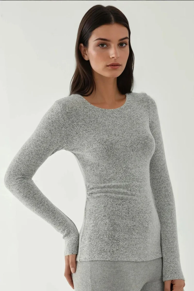 Hiccup Light Grey Viscose Blended Basic Top for Women | Best Price UAE