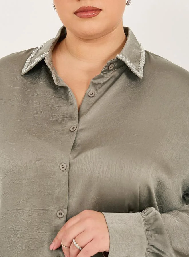 ستايلي قميص بياقة مزينة بمقاس كبير ستايلي