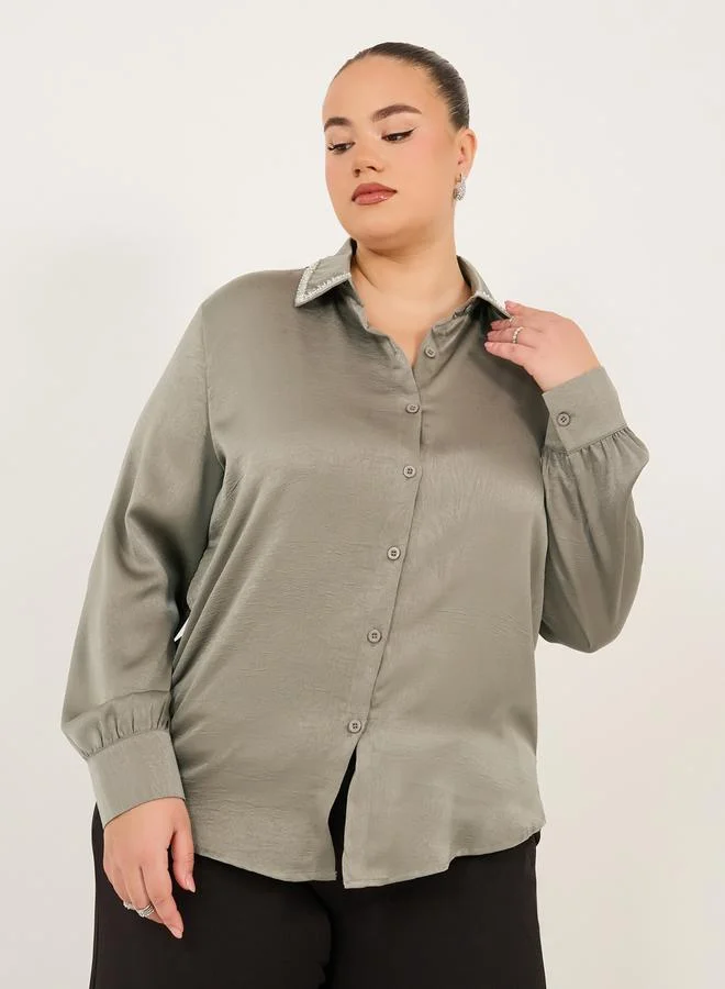 Styli Styli Plus Size Embellished Collar Shirt