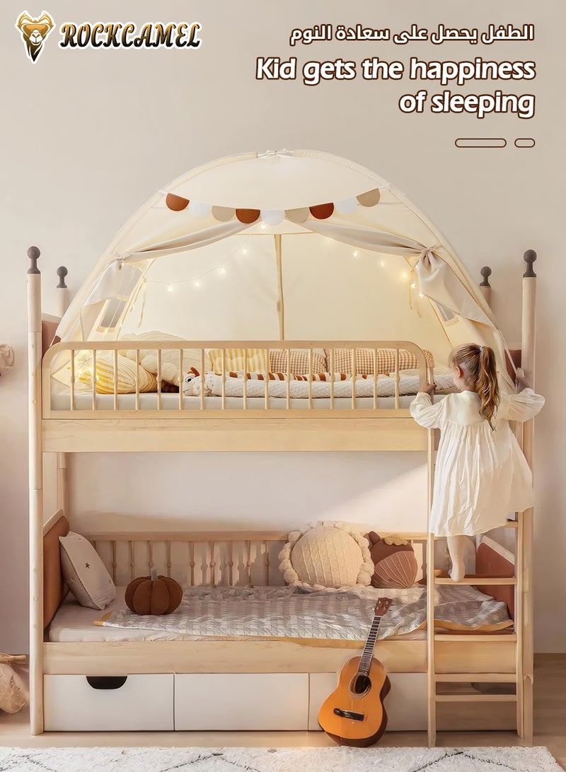 ROCKCAMEL خيمة لعب للأطفال، خيمة لعب داخلية كبيرة مع أضواء وأعلام، خيمة قلعة الأميرة للفتيات والأولاد، قلعة لعب للأطفال الصغار للقراءة والحصن وغرفة النوم والتخييم، هدية عطلة عيد الميلاد (194 × 98 × 120 سم، بيج) - Image 4