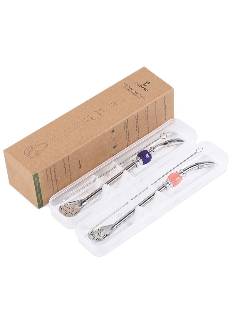 CUOPRU - CUOPRU Yerba Mate Bombillas Set - Included Mate Gourd Stainless Steel Straws,Removable Head Filter, Colorful Bead, Cleaning Brush - Image 1
