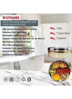 Winsor Spice Box Hammerd and Gold Finish Container | Masala Dabba With 11 Compartments, Masala Box, Spice Container Box | Stainless Steel Spice Box Indian Masala Dabba with Lid  - Image 4