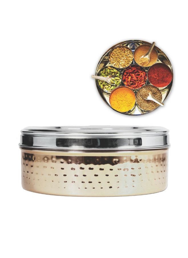 Winsor - Spice Box Hammerd and Gold Finish Container | Masala Dabba With 11 Compartments, Masala Box, Spice Container Box | Stainless Steel Spice Box Indian Masala Dabba with Lid - Image 1