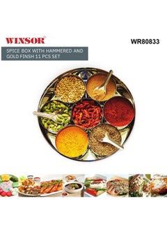 Winsor Spice Box Hammerd and Gold Finish Container | Masala Dabba With 11 Compartments, Masala Box, Spice Container Box | Stainless Steel Spice Box Indian Masala Dabba with Lid  - Image 3