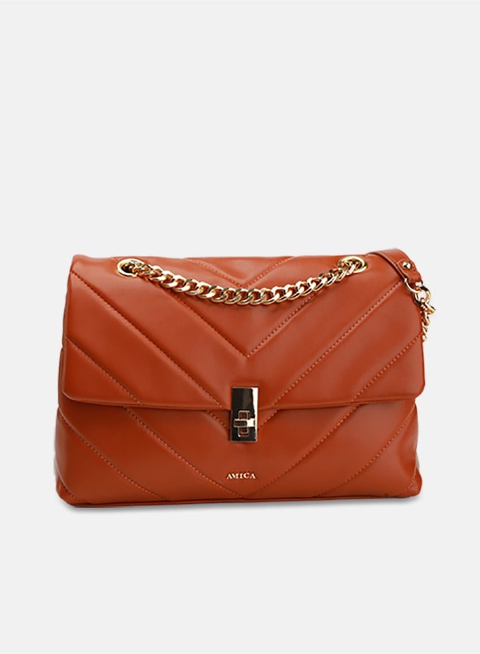 AMICA Adelina Quilted Leather Crossbody Bag for Women - Tan - Image 1