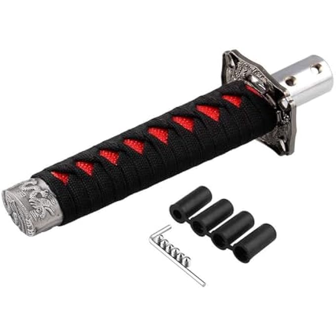 rayihni Universal Katana Shift Knob Samurai Sword Gear Shifter with 4 Adapters Compatible with Manual Cars Most Automatic Cars 156MM Handle BlackRed 156MMBKR 15cmblackred - Image 5