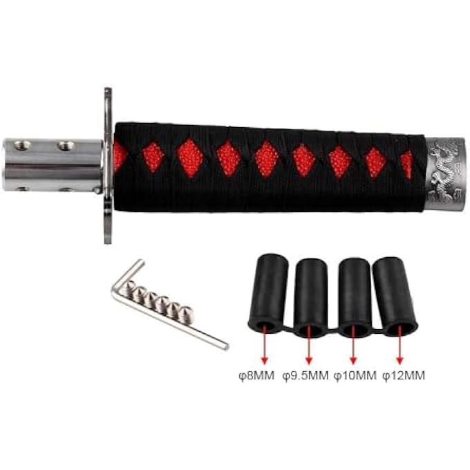 rayihni Universal Katana Shift Knob Samurai Sword Gear Shifter with 4 Adapters Compatible with Manual Cars Most Automatic Cars 156MM Handle BlackRed 156MMBKR 15cmblackred - Image 2