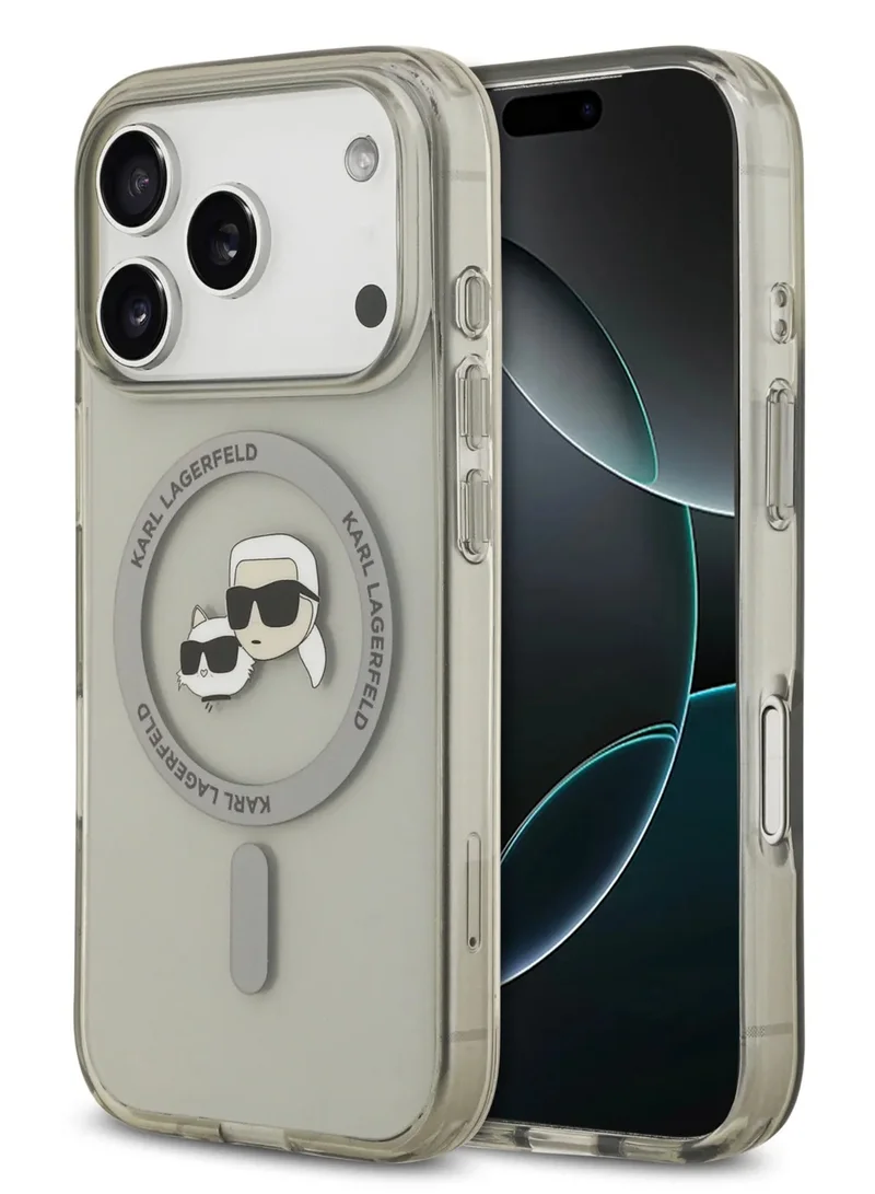 Karl Lagerfeld iPhone 17 Pro  MagSafe IML Case With Printed Karl & Choupette Head / Easy Snap-On / Slim Profile / Lightweight / Back Cover - Transparent/Grey