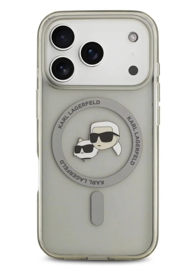 Karl Lagerfeld iPhone 17 Pro  MagSafe IML Case With Printed Karl & Choupette Head / Easy Snap-On / Slim Profile / Lightweight / Back Cover - Transparent/Grey
