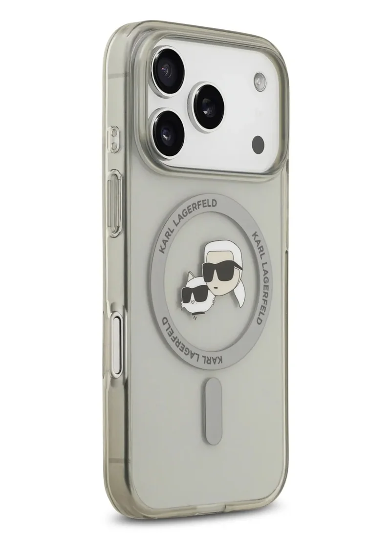 Karl Lagerfeld iPhone 17 Pro  MagSafe IML Case With Printed Karl & Choupette Head / Easy Snap-On / Slim Profile / Lightweight / Back Cover - Transparent/Grey