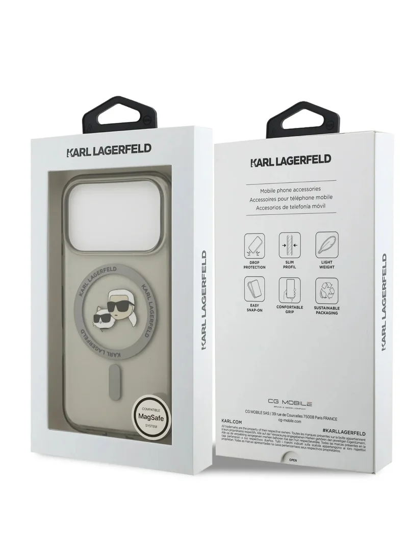 Karl Lagerfeld iPhone 17 Pro  MagSafe IML Case With Printed Karl & Choupette Head / Easy Snap-On / Slim Profile / Lightweight / Back Cover - Transparent/Grey