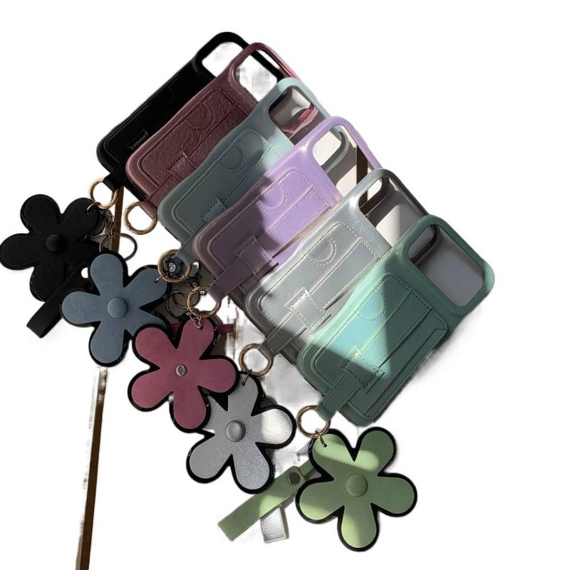 iPhone 14 Case TPU for 14 Plus 14 Pro 14 Pro Max with Card Holder and Wrist Strap and Kickstand in Purple - Image 3