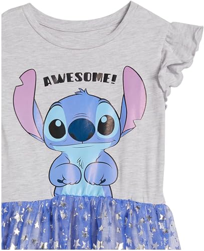 Disney Girls Stitch Ruffle Sleeve Tulle - Sizes 4-16 Playwear Dress, Heather/Blue, 6 US - Image 3