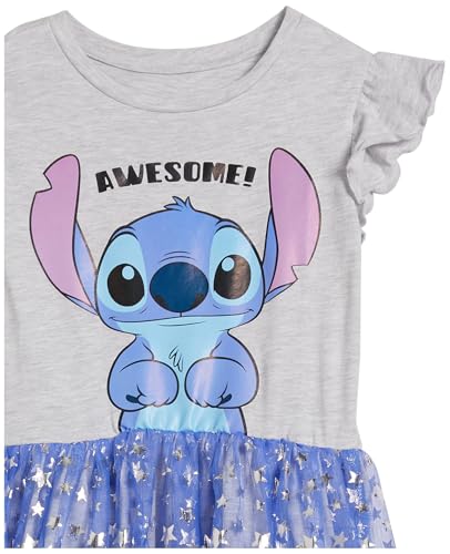 Disney Girls Stitch Ruffle Sleeve Tulle - Sizes 4-16 Playwear Dress, Heather/Blue, 6 US - Image 4