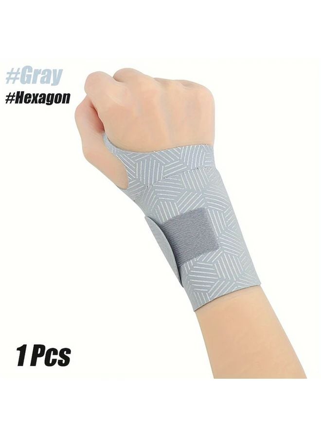 Hexagon Style Grey Adjustable Wrist Compression Band Brace For Sports And Daily Use - Image 1