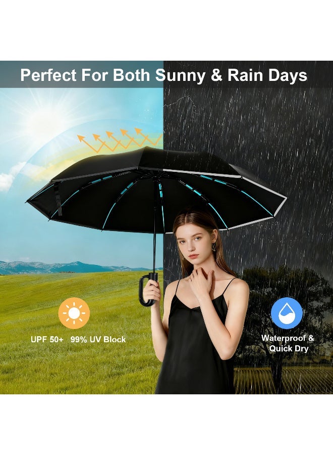 Automatic Folding Umbrella, Windproof & Rainproof, Anti 99 UV Protection UPF 50, Strong Folding Golf Umbrella for Men Women, Daily Use, Travel, Dark & Rainy Evenings - Image 2