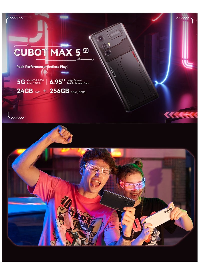 Cubot - MAX 5 Smart Phone 6.95-Inch FHD+ Display 5G Android 14 Octa-Core Processor Game Mobile Phone 12GB RAM 256GB ROM 5100mAh Battery 100MP+32MP Camera Wi-Fi 6 Dual SIM NFC TECH Black - Image 1