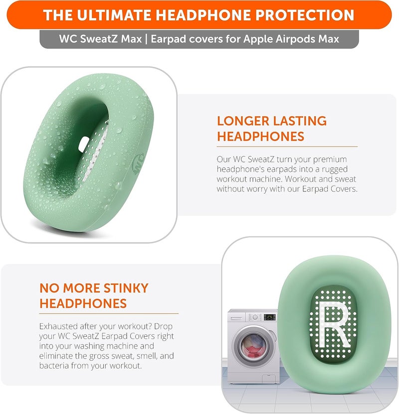 WC SweatZ Max - Protective Earpad Covers for Airpods Max Made by Wicked Cushions | Sweatproof & Easily Washable | Full Earpad Sweat Protection | Green - Image 3