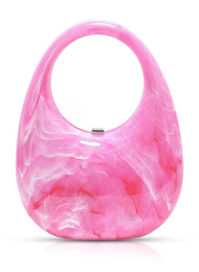 QTKJ Clutch Purses for Women, Hot Pink Evening Bag, Marble Veining Acrylic Tote Bag, Small Tote Bag, Handbags for Wedding, Prom, Parties, Travel - Image 1