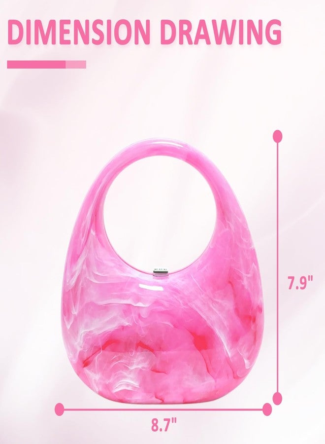 QTKJ Clutch Purses for Women, Hot Pink Evening Bag, Marble Veining Acrylic Tote Bag, Small Tote Bag, Handbags for Wedding, Prom, Parties, Travel - Image 3