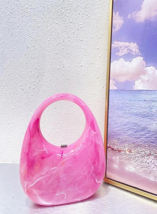QTKJ Clutch Purses for Women, Hot Pink Evening Bag, Marble Veining Acrylic Tote Bag, Small Tote Bag, Handbags for Wedding, Prom, Parties, Travel - Image 2