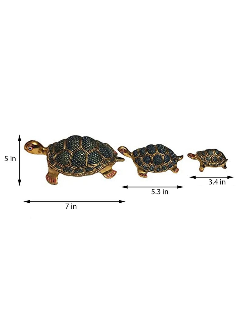 Salvus App SOLUTIONS - Salvus APP SOLUTIONS Metal Handmade Turtle/Tortoise Feng Shui Showpiece for Home Decoration, Perfect for Pooja, Bring Positive Energy, Set of 1_3 PCs (Blue & Gold) - Image 1