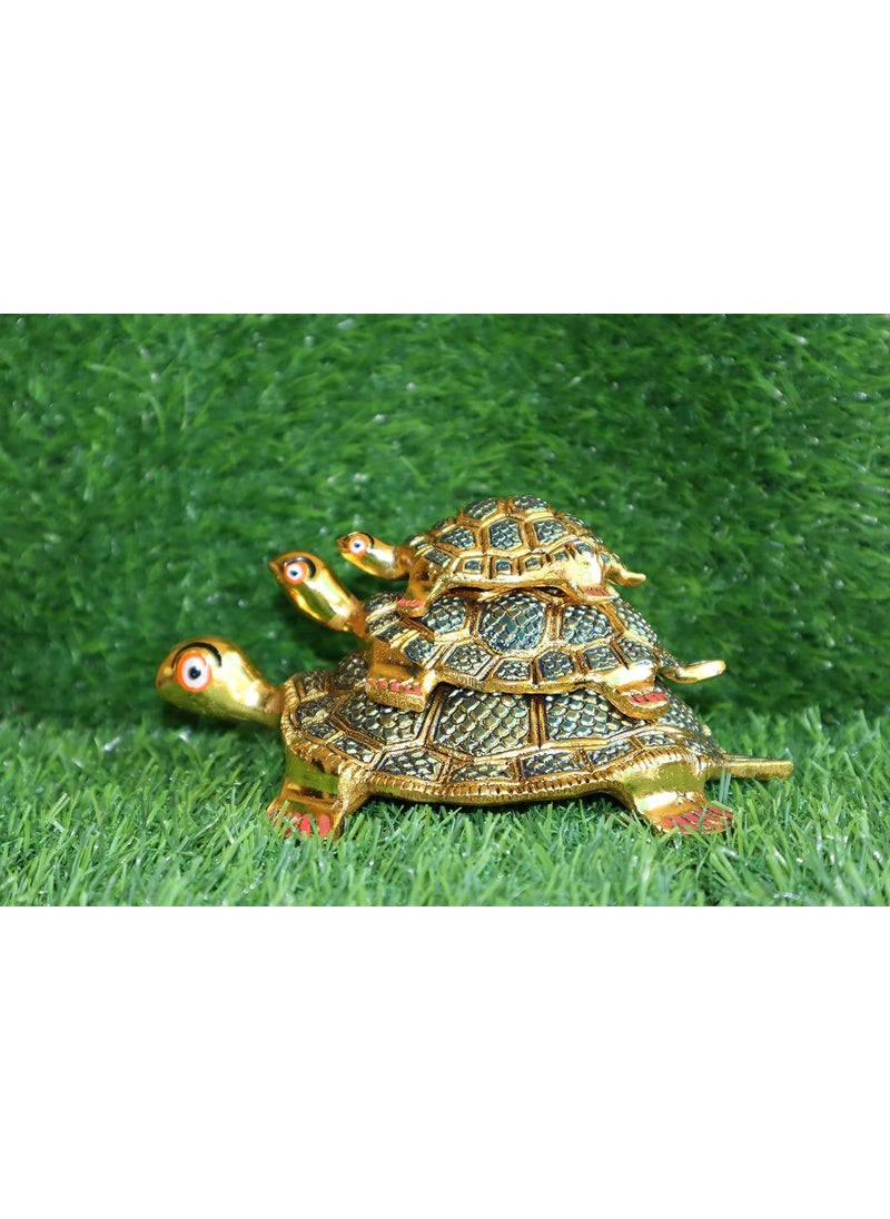 Salvus App SOLUTIONS - Salvus APP SOLUTIONS Metal Handmade Turtle/Tortoise Feng Shui Showpiece for Home Decoration, Perfect for Pooja, Bring Positive Energy, Set of 1_3 PCs (Blue & Gold) - Image 1