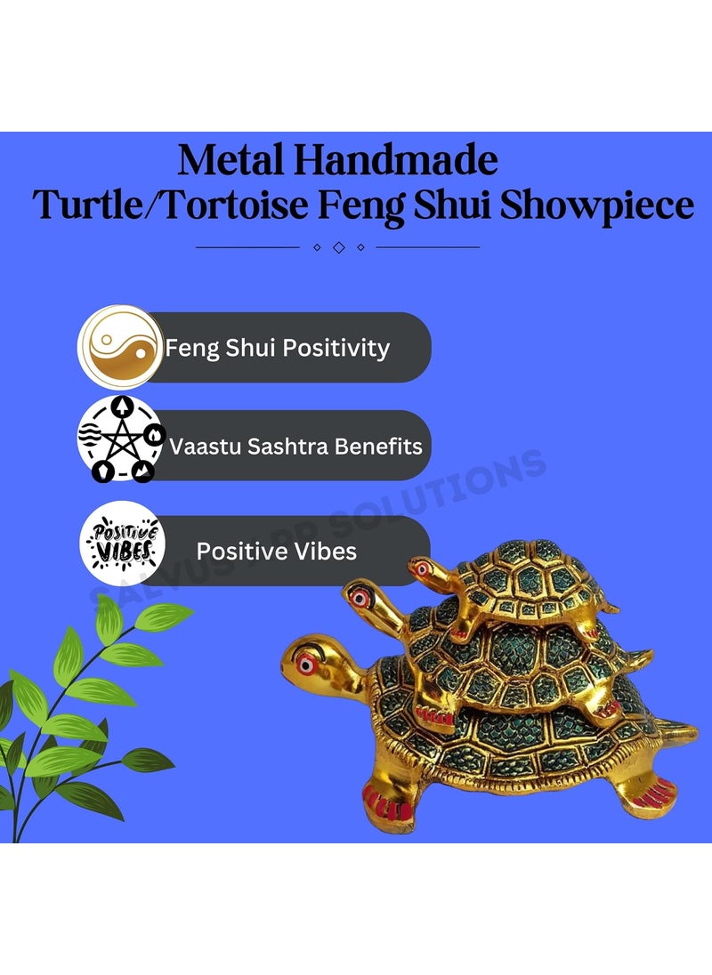 Salvus App SOLUTIONS - Salvus APP SOLUTIONS Metal Handmade Turtle/Tortoise Feng Shui Showpiece for Home Decoration, Perfect for Pooja, Bring Positive Energy, Set of 1_3 PCs (Blue & Gold) - Image 1
