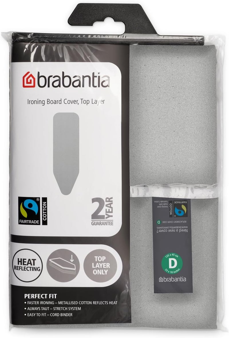 Brabantia Ironing Board Cover 53 x 18 Inch (Size D, Extra Large) Silver Metallic