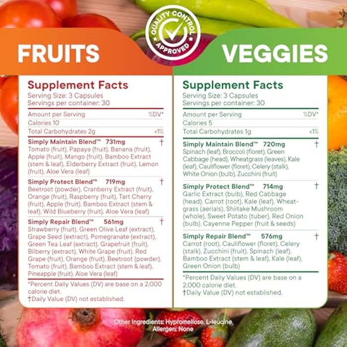 Simply Nature's Pledge -Packed with 42 Different Fruits & Vegetables - Made with Whole Food Superfoods - with Aloe Vera – 100% Soy Free -2 Month Supply- 180 Count (Pack of 2) - Image 2