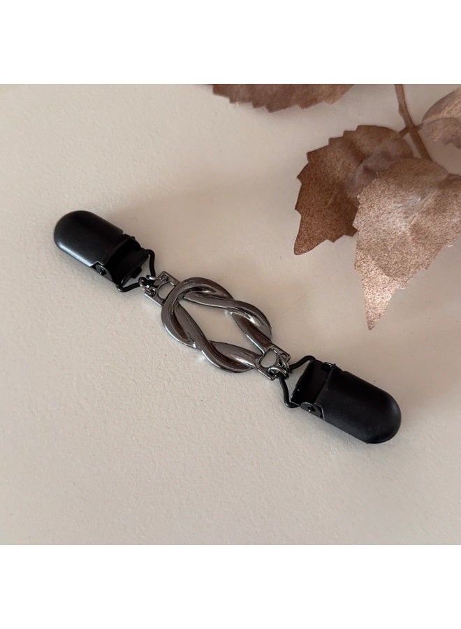 Black Infinity Cinch Clips – Elegant Metal Clasp with Infinity Symbol Design – Stylish Clip for Cardigans, Sweaters, Shawls, and Scarves