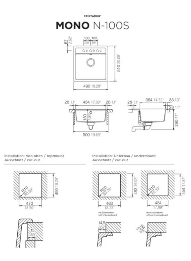 SCHOCK Kitchen Sink: MONO N-100S - Image 3