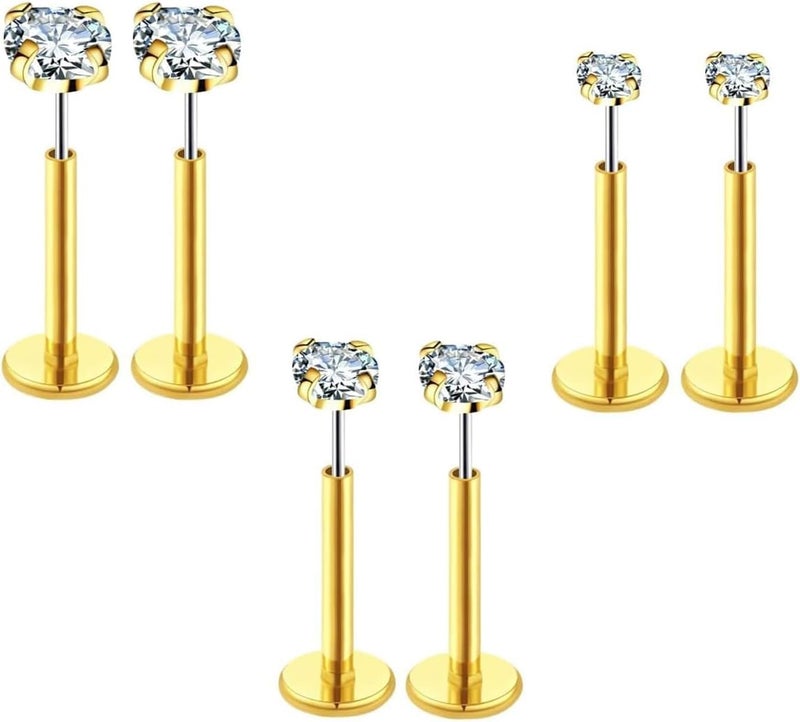 Bukela Threadless Nose Studs,  6 PCS 20G Gold Filled Flat Back Studs with CZ Stones, Hypoallergenic Threadless Nose Ring for Nostril Tragus Helix Piercing Jewelry - Image 1