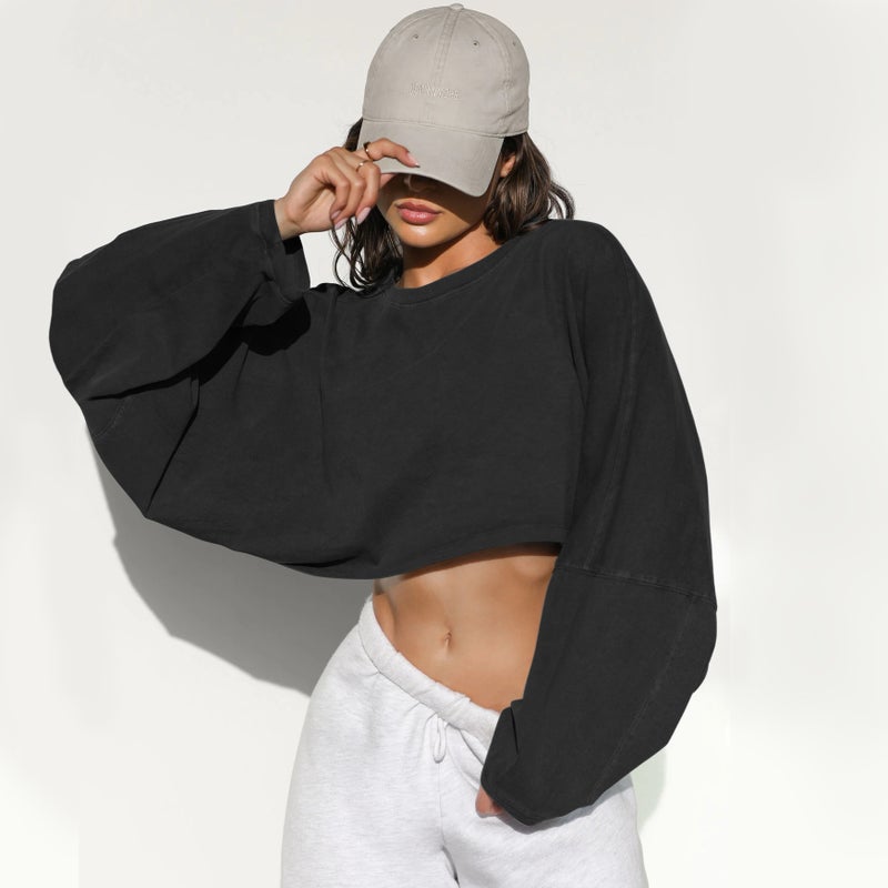 2024 Navel Crewneck Sweater Women'S Short Sports Base Shirt T-Shirt Knitted Shirt Long Sleeve Top - Image 1