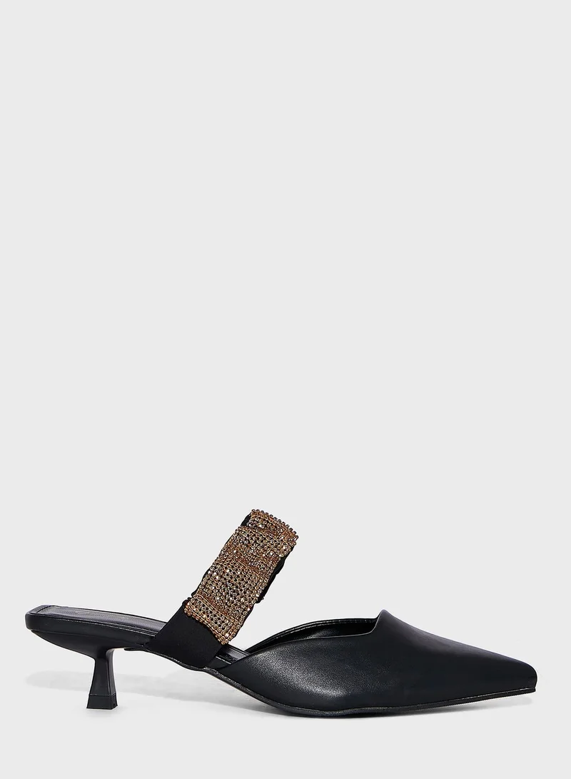 Ginger Diamante Scrunchie Strap Pointed Pump