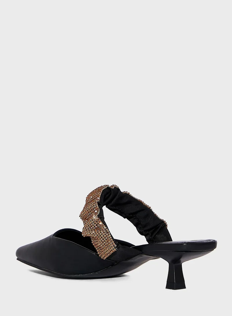 Ginger Diamante Scrunchie Strap Pointed Pump