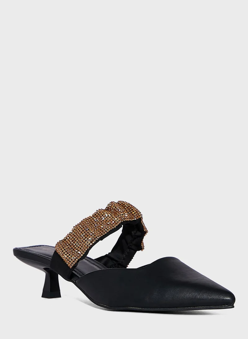 Ginger Diamante Scrunchie Strap Pointed Pump