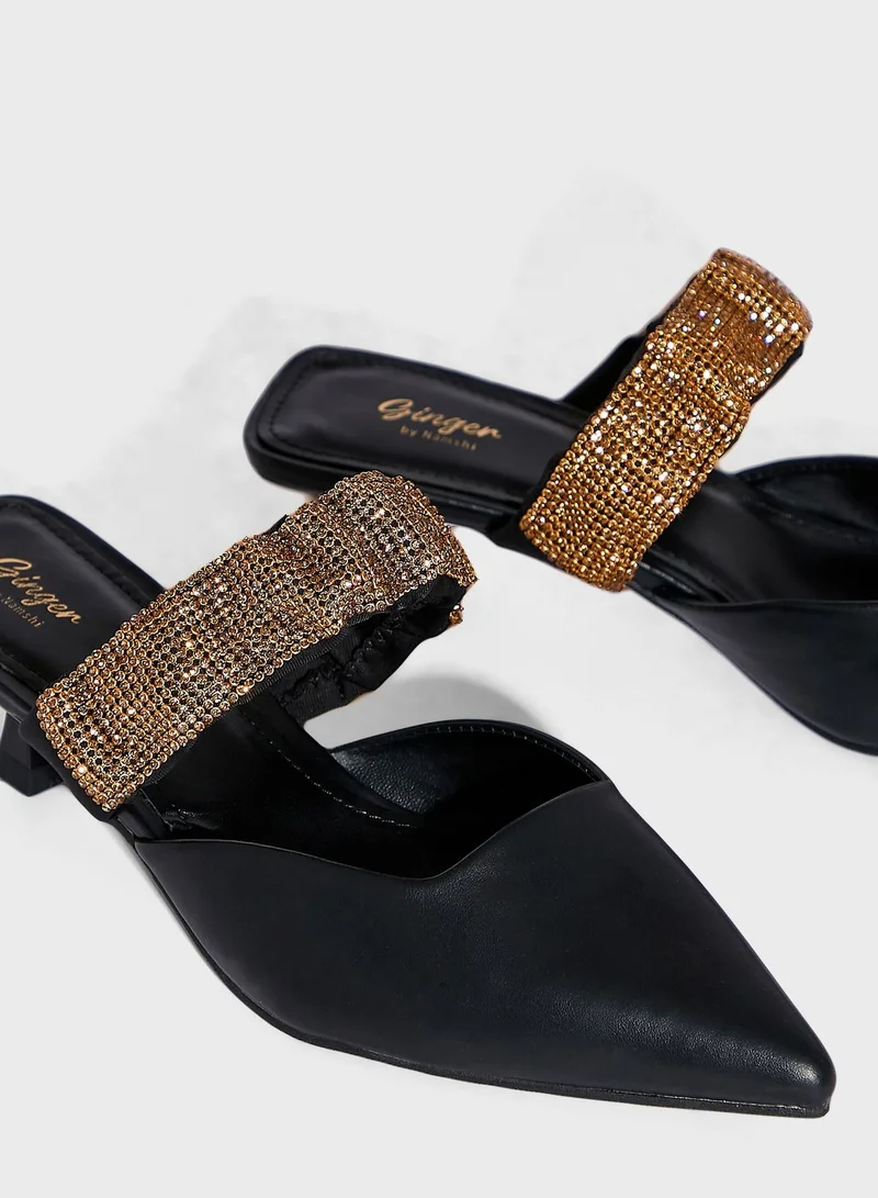 Ginger Diamante Scrunchie Strap Pointed Pump