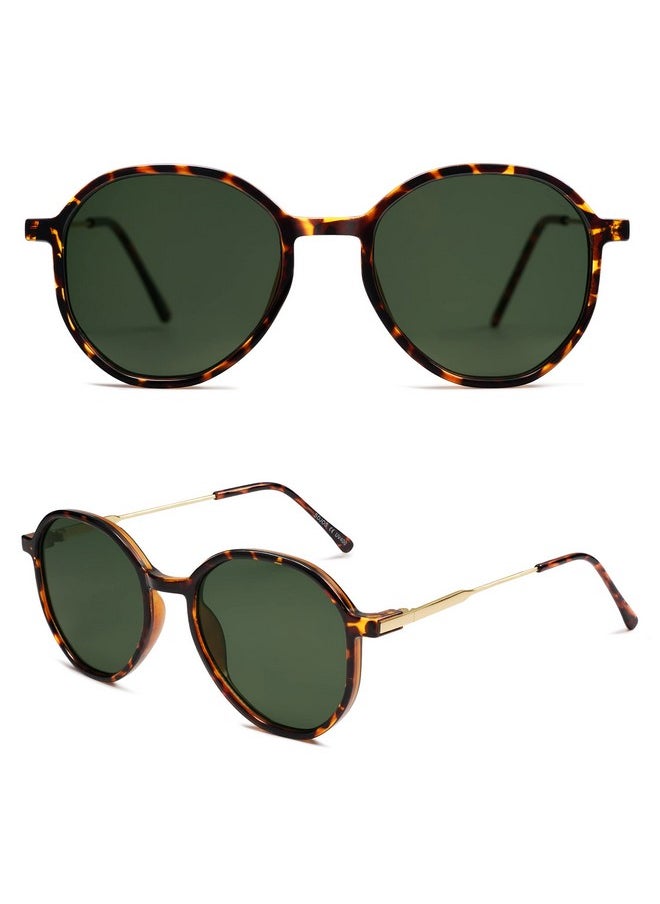 Sojos Fashion Hexagon Round Sunglasses For Women Tortoise Frame Dark Green Lens Uv400 Protection Antiglare Stylish Accessory  - Image 3