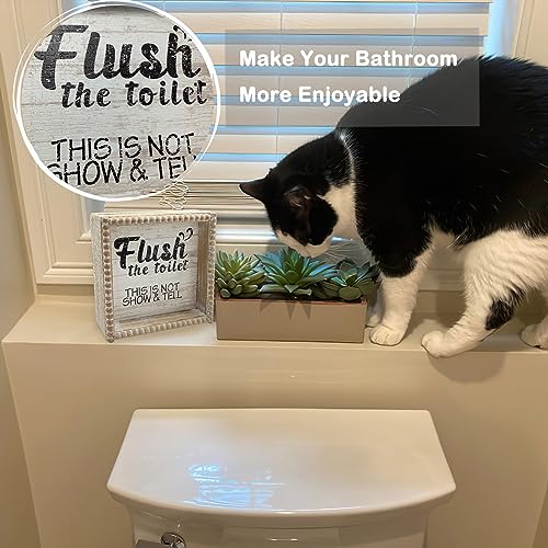 ZLFart Boho Farmhouse Wooden Framed Bathroom Decor Signs, Funny Restroom Decorative Plaque Small Cute, Toilet Rules Shelf Decoration (Flush The Toilet Sign) - Image 4