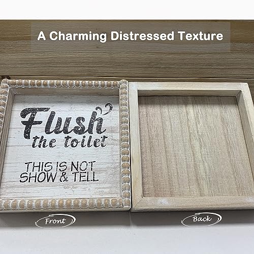 ZLFart Boho Farmhouse Wooden Framed Bathroom Decor Signs, Funny Restroom Decorative Plaque Small Cute, Toilet Rules Shelf Decoration (Flush The Toilet Sign) - Image 5