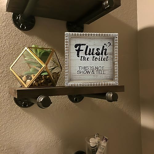 ZLFart Boho Farmhouse Wooden Framed Bathroom Decor Signs, Funny Restroom Decorative Plaque Small Cute, Toilet Rules Shelf Decoration (Flush The Toilet Sign) - Image 3