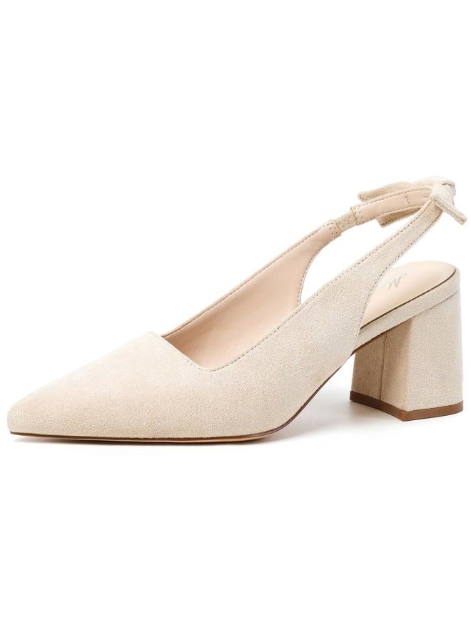 Mostrin Block Slingback Heels for Women Pointed Closed Toe Chunky Heels Office Work Shoes Women's Pumps for Business Casual, Beige Suede-02, 7 - Image 1