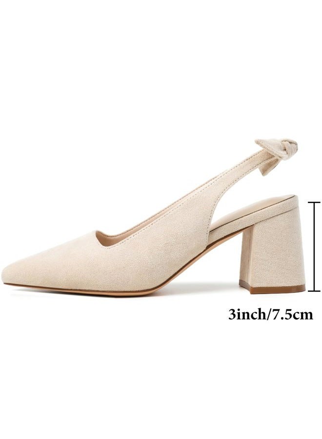 Mostrin Block Slingback Heels for Women Pointed Closed Toe Chunky Heels Office Work Shoes Women's Pumps for Business Casual, Beige Suede-02, 7 - Image 5