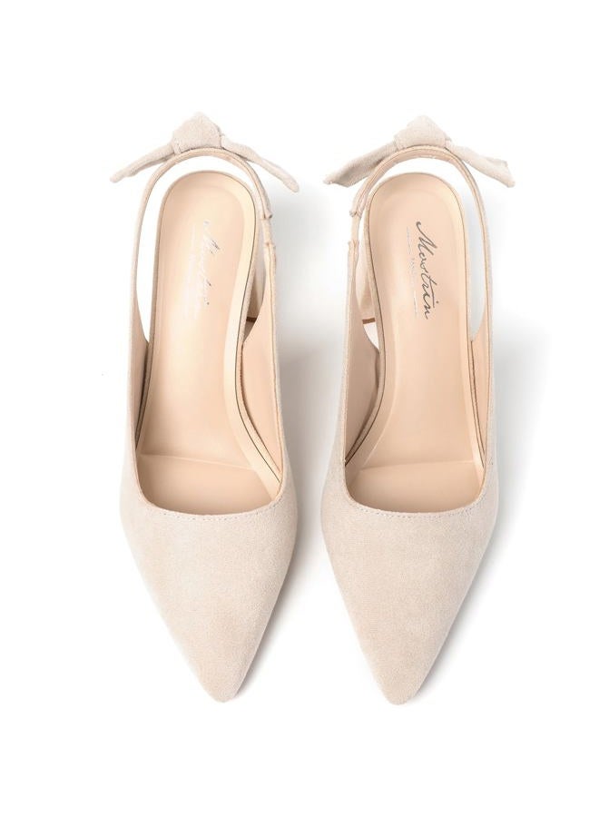 Mostrin Block Slingback Heels for Women Pointed Closed Toe Chunky Heels Office Work Shoes Women's Pumps for Business Casual, Beige Suede-02, 7 - Image 4